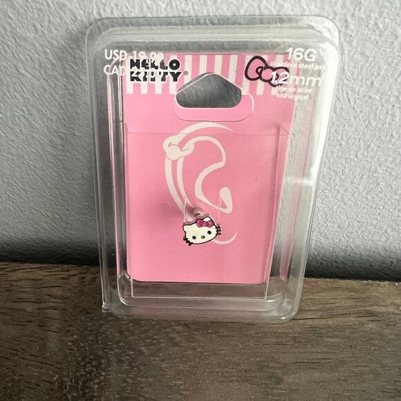 New Hello Kitty Stainless Steel Enamel Face 16G 1.2mm Cartilage Earring - Picture 5 of 9